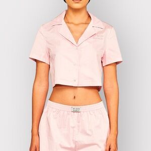 MY MUM MADE IT Pink Button Up Crop Top Blouse (Sz S)